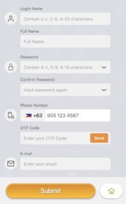 MWGaming Account Register Page